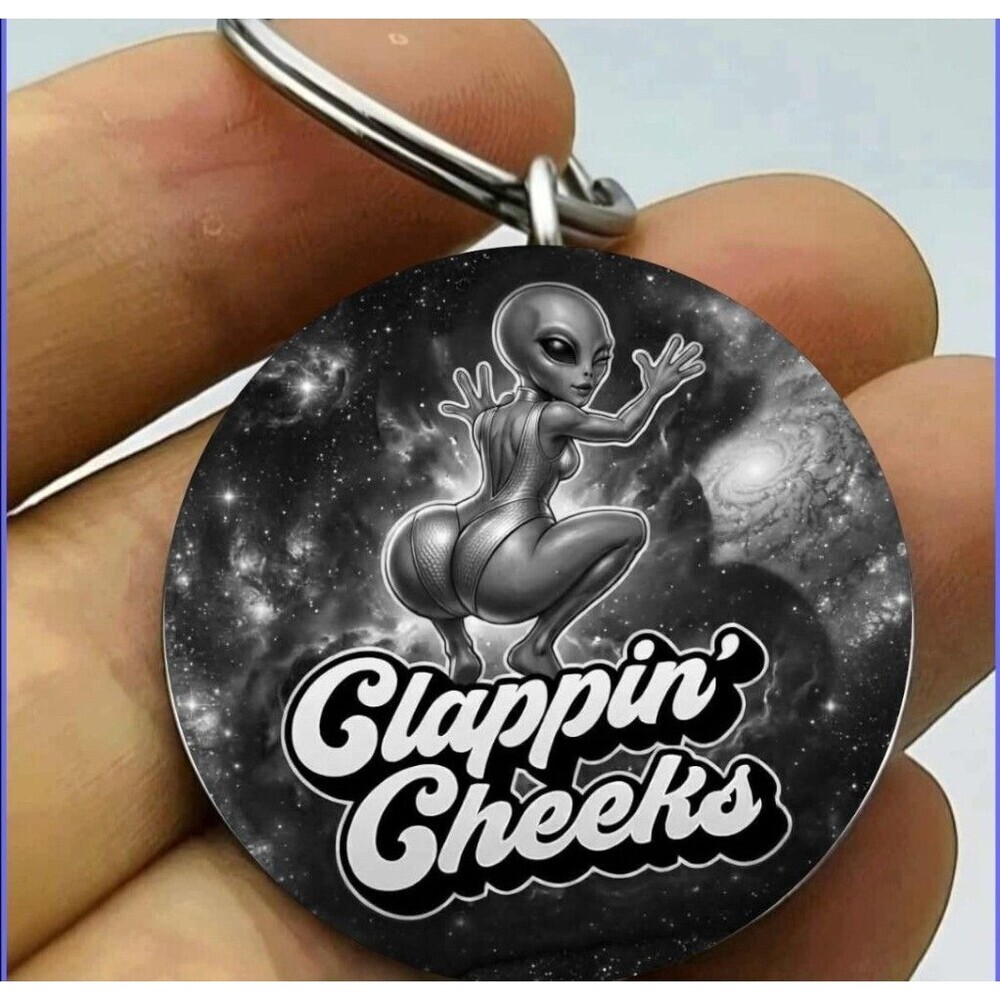 Female Alien Funny Galaxy Art Cheeks Sexy Stainless Keychain Space Dancer Joke